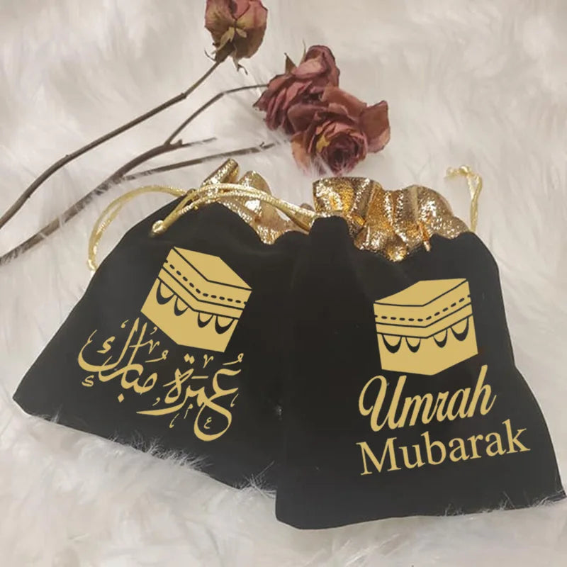 5pcs Gold Black Kaaba Arabic Umrah Mubarak Bags