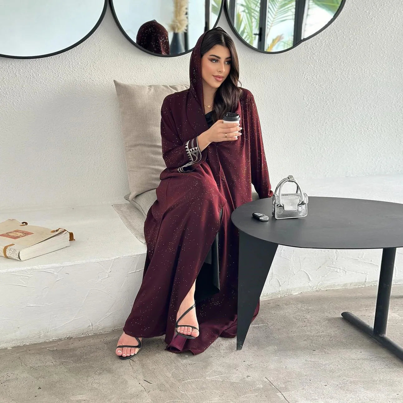 Moroccan-Inspired Floral Embroidery Open Abaya