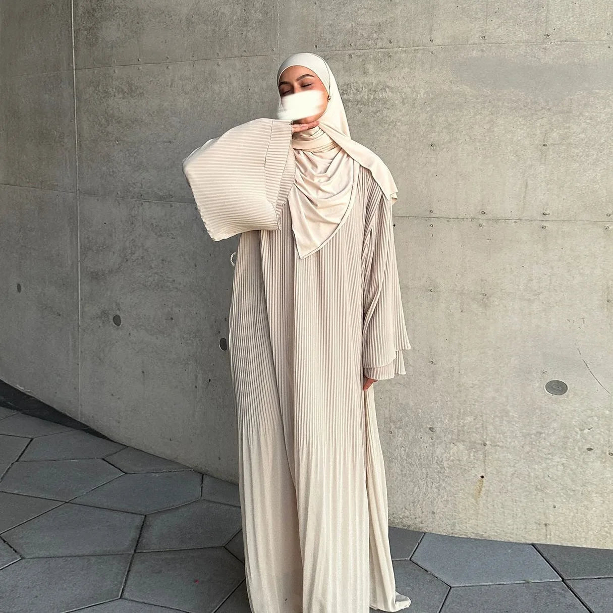 Modest Pleated Abaya: Long Sleeve