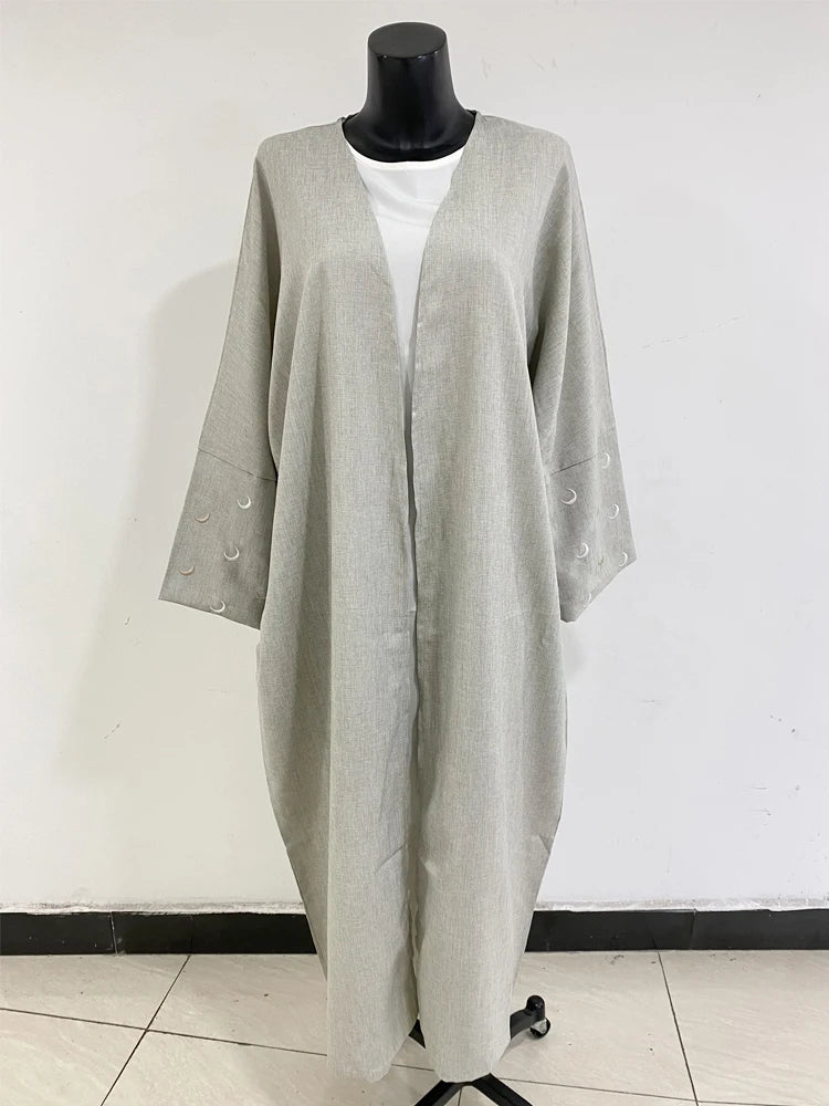 Heart Embellished Open Linen Abaya