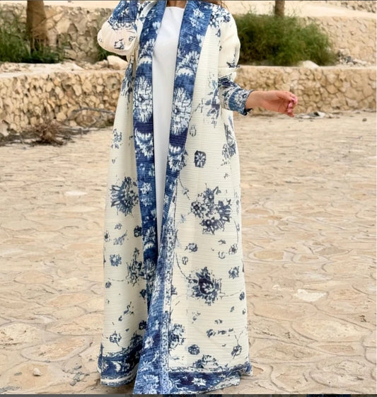Print Long Cape Coat Abaya