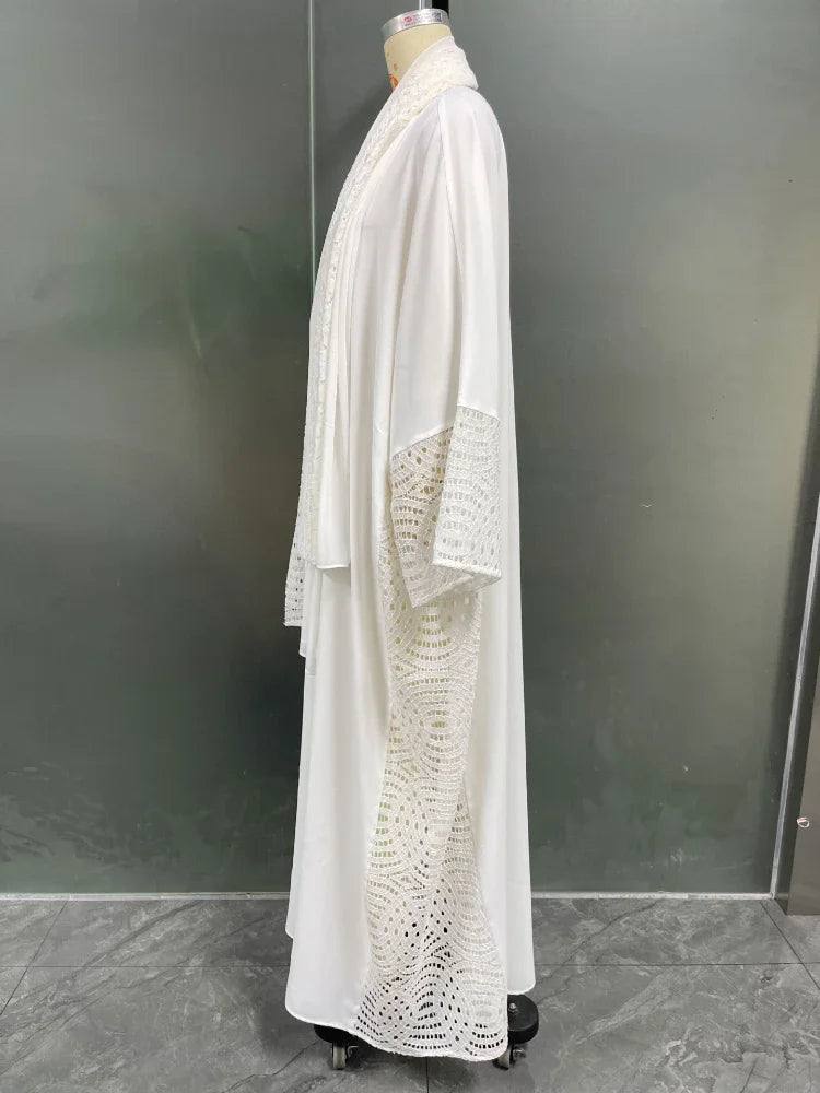 Dubai Eid Abaya with Scarf: Elegant Hollow Sleeve Design