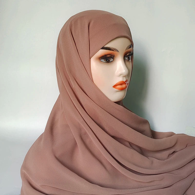 Chiffon Hijab with Cap Bonnet Headwrap