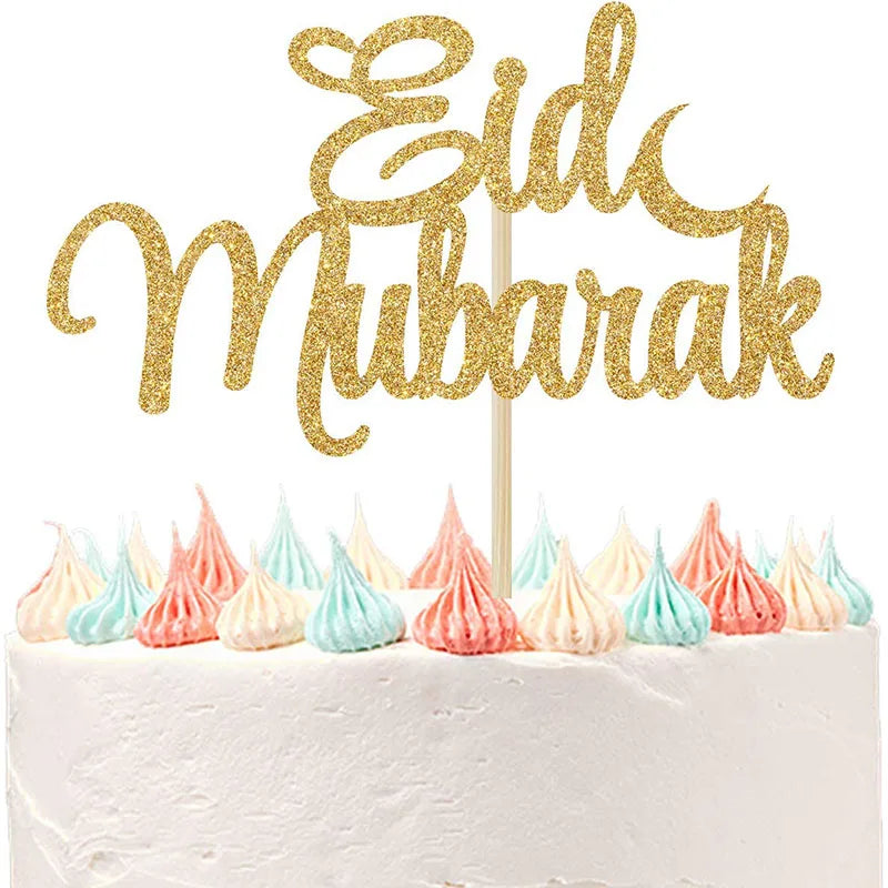 Umrah Mubarak Cake Topper – Gold Glitter Decor