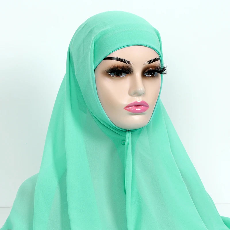 Chiffon Hijab with Cap Bonnet Headwrap