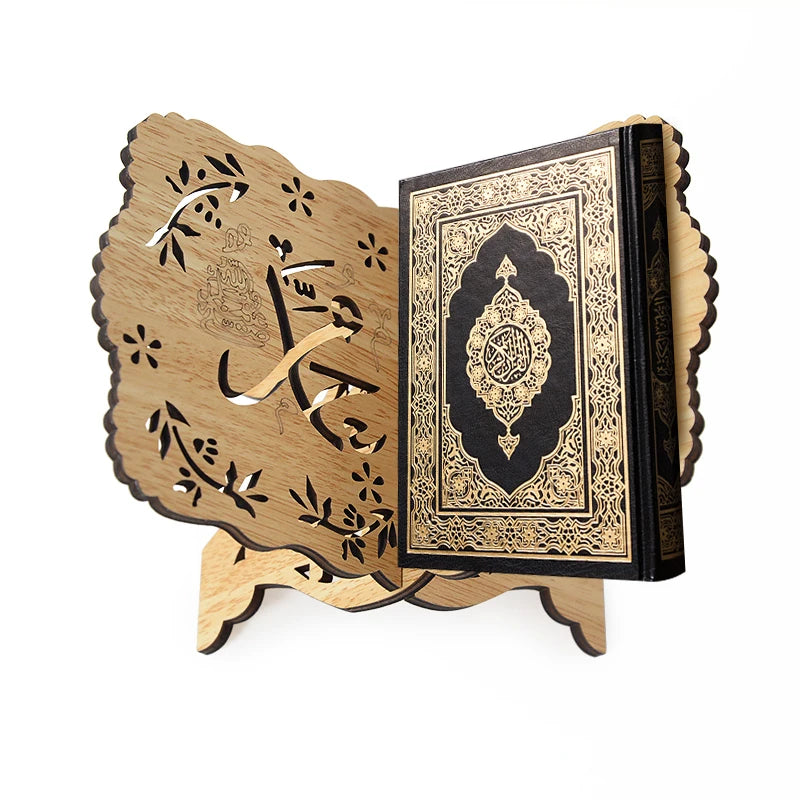 Eid Mubarak Wooden Carved Quran Stand – Reading Bookshelf Holder