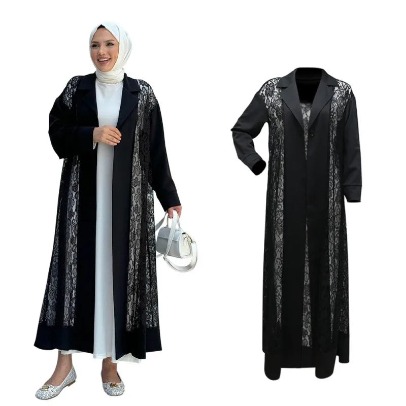 Black Lace Eid Abaya Cardigan