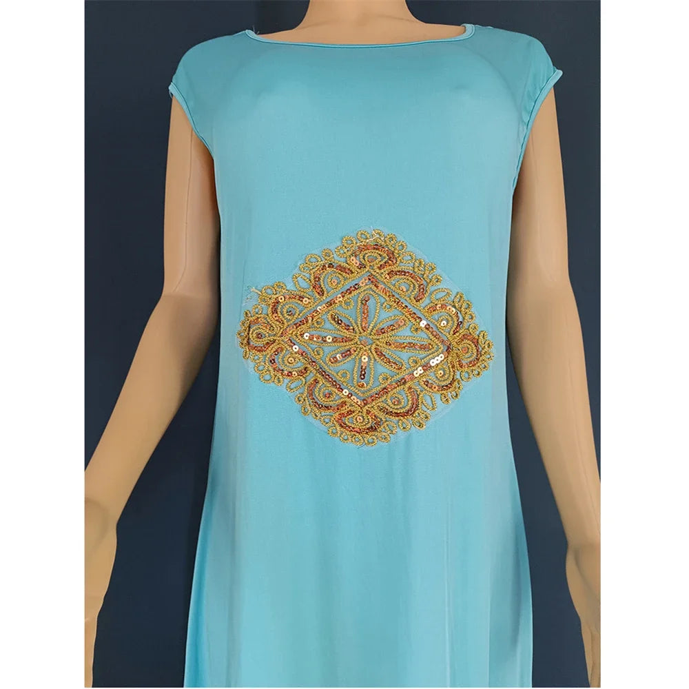 Elegant Two-Piece Gold Embroidered Kaftan Set